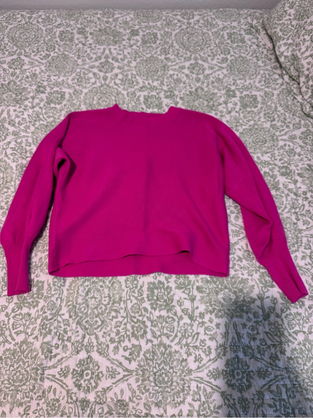 Hot Pink Women's Ribbed Crewneck Sweater